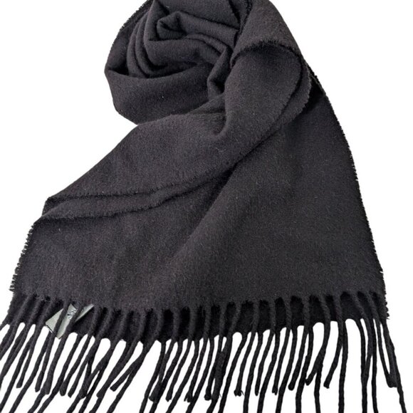 Brooks Brothers Baby Camel Hair Scarf Mens Black Rectangle Fringe Made in Italy - Picture 1 of 5